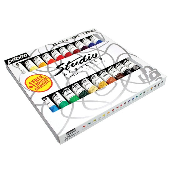 Set of 20 x 20ml with Brush Pebeo Studio Acrylic Paint